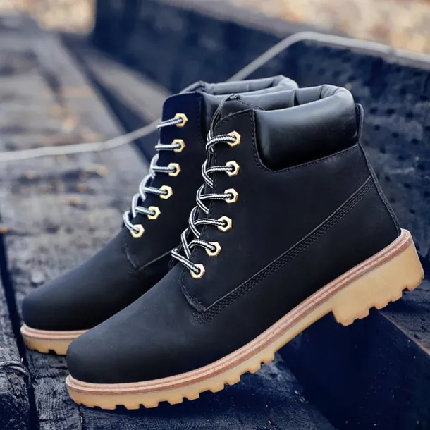 Men's Classic Yellow Work Boots – Durable Lace-Up Ankle Boots with Cushioned Collar and Rugged Sole