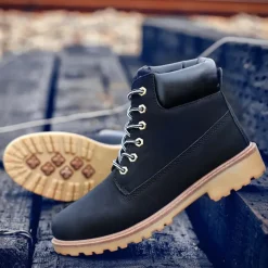 Men's Classic Yellow Work Boots – Durable Lace-Up Ankle Boots with Cushioned Collar and Rugged Sole