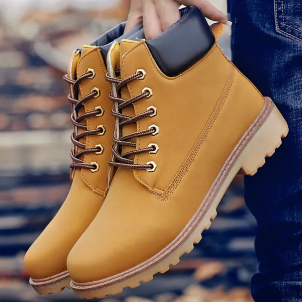 Men's Classic Yellow Work Boots – Durable Lace-Up Ankle Boots with Cushioned Collar and Rugged Sole