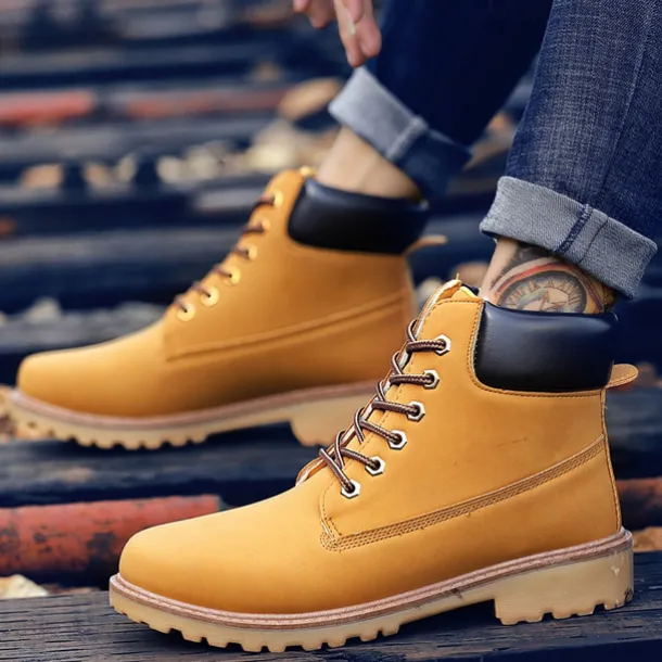 Men's Classic Yellow Work Boots – Durable Lace-Up Ankle Boots with Cushioned Collar and Rugged Sole