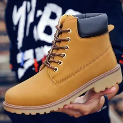 Men's Classic Yellow Work Boots – Durable Lace-Up Ankle Boots with Cushioned Collar and Rugged Sole