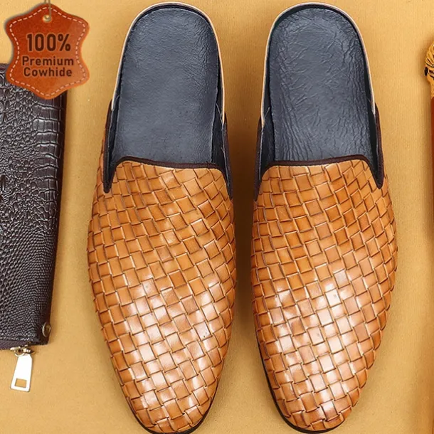 Men's Clogs & Mules Full-grain Leather Leather Comfortable Slip Resistant Loafer Black Brown