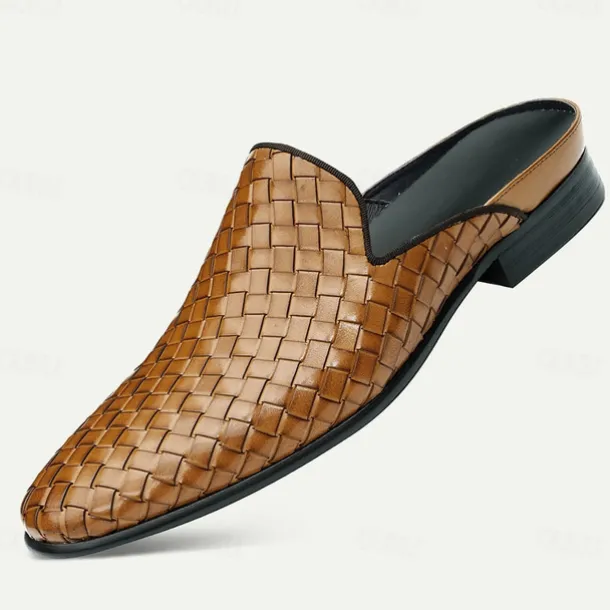 Men's Clogs & Mules Full-grain Leather Leather Comfortable Slip Resistant Loafer Black Brown