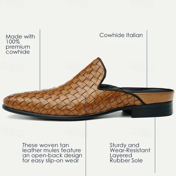 Men's Clogs & Mules Full-grain Leather Leather Comfortable Slip Resistant Loafer Black Brown