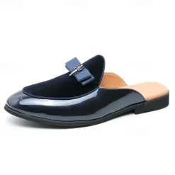 Men's Clogs & Mules Half Shoes Comfort Shoes Casual British Daily Party & Evening PU Loafer Black Blue Summer Spring
