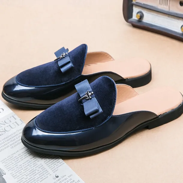 Men's Clogs & Mules Half Shoes Comfort Shoes Casual British Daily Party & Evening PU Loafer Black Blue Summer Spring