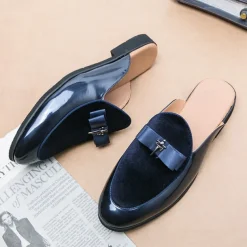 Men's Clogs & Mules Half Shoes Comfort Shoes Casual British Daily Party & Evening PU Loafer Black Blue Summer Spring