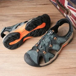 Men's Closed-Toe Outdoor Sandals – Durable Suede and Mesh Design with Adjustable Straps, Anti-Slip Sole, Perfect for Hiking and Summer Adventures
