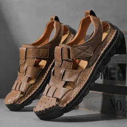 Men's Closed-Toe Suede Sandals - Lightweight Breathable Design with Adjustable Strap, Ideal for Summer Casual and Outdoor Activities