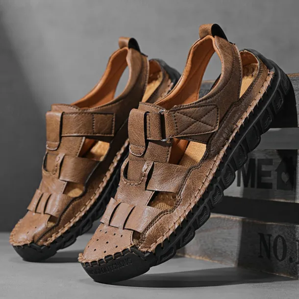 Men's Closed-Toe Suede Sandals - Lightweight Breathable Design with Adjustable Strap, Ideal for Summer Casual and Outdoor Activities