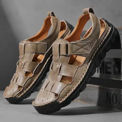 Men's Closed-Toe Suede Sandals - Lightweight Breathable Design with Adjustable Strap, Ideal for Summer Casual and Outdoor Activities