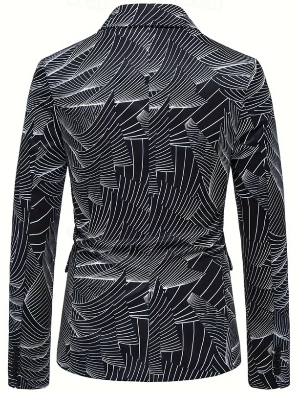Men's Coat Blazer Business Casual Daily British All Seasons 100% Polyester Graphic 3D Print Buttons Comfortable Single Breasted Blazer Black White Blue