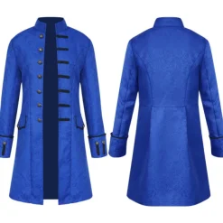 Men's Coat Cosplay Costumes Theme Party Cosplay with Pockets Spring Fall Solid Color Artistic / Retro Punk Fashion Stand Collar Long Black White Blue Jacket