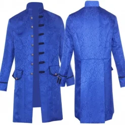 Men's Coat Cosplay Costumes Theme Party Cosplay with Pockets Spring Fall Solid Color Artistic / Retro Punk Fashion Stand Collar Long Black White Blue Jacket