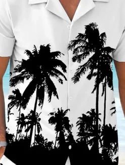 Men's Coconut Palm 2pcs Shirts Sets Shirt Short Sleeve Short Pants Cuban Collar Vacation Hawaiian Party Casual Daily 3D Print Summer Robin's Egg Blue White Yellow