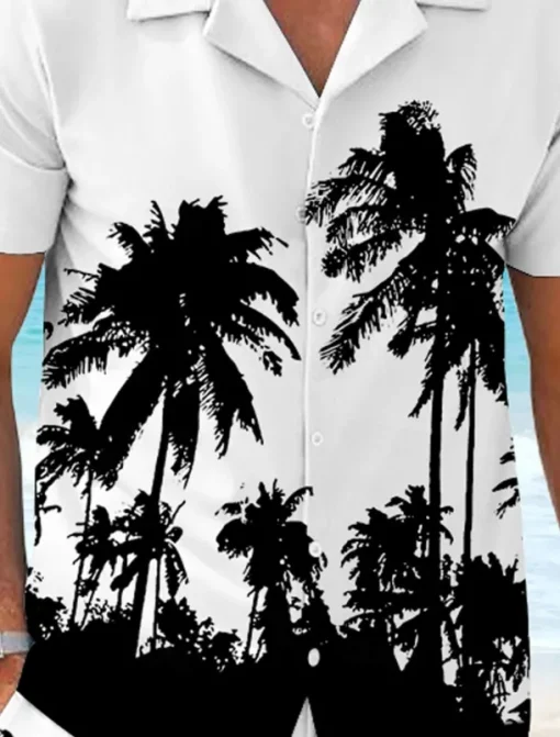 Men's Coconut Palm 2pcs Shirts Sets Shirt Short Sleeve Short Pants Cuban Collar Vacation Hawaiian Party Casual Daily 3D Print Summer Robin's Egg Blue White Yellow