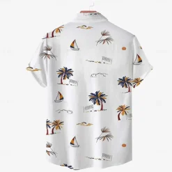 Men's Coconut Palm Tropical Plants Shirt Summer Hawaiian Shirt Button Up Shirt Short Sleeve Hawaiian Vacation Holiday Beach Wear Summer Spring Turndown 3D Print Collared Shirts Front One Pocket White