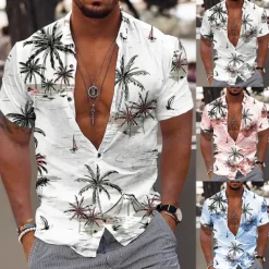 Men's Coconut Tree Aloha Tropical Plants Shirt Summer Hawaiian Shirt Short Sleeve Shirt Turndown Fashion Hawaiian Designer Outdoor Street Casual Light Pink White Navy Blue Print S M L