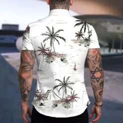 Men's Coconut Tree Aloha Tropical Plants Shirt Summer Hawaiian Shirt Short Sleeve Shirt Turndown Fashion Hawaiian Designer Outdoor Street Casual Light Pink White Navy Blue Print S M L