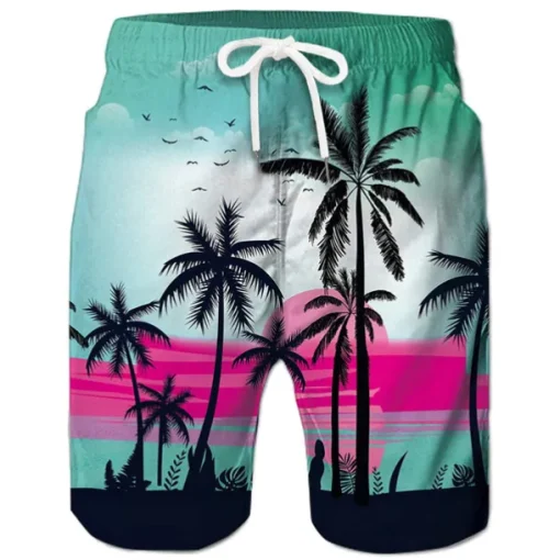 Men's Coconut Tree Board Shorts Swim Shorts Swim Trunks Mid Waist Hawaiian Boho Casual Daily Holiday Drawstring with Mesh lining Elastic Waist Designer Clothing Apparel