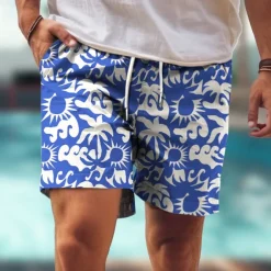 Men's Coconut Tree Flower / Floral Swim Trunks Swim Shorts Board Shorts Mid Waist Hawaiian Casual Holiday Beach Drawstring with Mesh lining Elastic Waist Designer Clothing Apparel