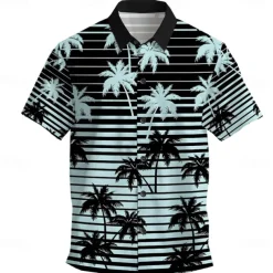 Men's Coconut Tree Palm Tree Tropical Plants Summer Hawaiian Shirt Aloha Shirt Short Sleeves Shirt Turndown Hawaiian Casual Resort Outdoor Vacation Street Black Blue S M L