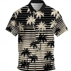 Men's Coconut Tree Palm Tree Tropical Plants Summer Hawaiian Shirt Aloha Shirt Short Sleeves Shirt Turndown Hawaiian Casual Resort Outdoor Vacation Street Black Blue S M L