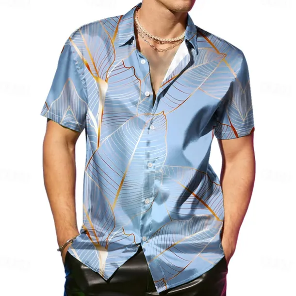 Men's Coconut Tree Tropical Plants Satin Shirt Dress Shirt Button Up Shirt Short Sleeve Fashion Casual Vacation Party Evening Wear Daily Summer Spring Turndown Collared Shirts Button Up 3D Print Pink