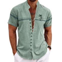 Men's Coconut Tree Tropical Plants Shirt Summer Hawaiian Shirt Aloha Shirt Short Sleeve Shirt Stand Collar Fashion Streetwear Designer Outdoor Vacation Street Blue Purple Green S M L