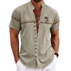 Men's Coconut Tree Tropical Plants Shirt Summer Hawaiian Shirt Aloha Shirt Short Sleeve Shirt Stand Collar Fashion Streetwear Designer Outdoor Vacation Street Blue Purple Green S M L