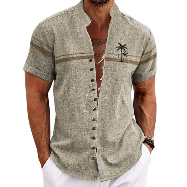 Men's Coconut Tree Tropical Plants Shirt Summer Hawaiian Shirt Aloha Shirt Short Sleeve Shirt Stand Collar Fashion Streetwear Designer Outdoor Vacation Street Blue Purple Green S M L