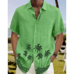 Men's Coconut Tree Tropical Plants Shirt Summer Hawaiian Shirt Aloha Shirt Short Sleeves Shirt Turndown Tropical Fashion Streetwear Street Casual Hawaiian Yellow Red Navy Blue S M L