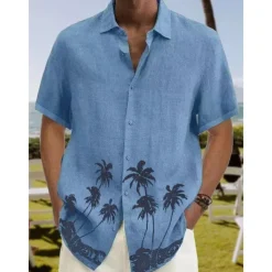 Men's Coconut Tree Tropical Plants Shirt Summer Hawaiian Shirt Aloha Shirt Short Sleeves Shirt Turndown Tropical Fashion Streetwear Street Casual Hawaiian Yellow Red Navy Blue S M L