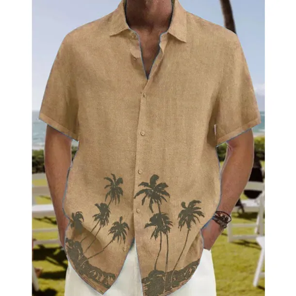 Men's Coconut Tree Tropical Plants Shirt Summer Hawaiian Shirt Aloha Shirt Short Sleeves Shirt Turndown Tropical Fashion Streetwear Street Casual Hawaiian Yellow Red Navy Blue S M L