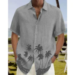 Men's Coconut Tree Tropical Plants Shirt Summer Hawaiian Shirt Aloha Shirt Short Sleeves Shirt Turndown Tropical Fashion Streetwear Street Casual Hawaiian Yellow Red Navy Blue S M L
