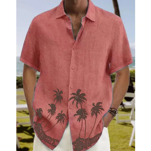 Men's Coconut Tree Tropical Plants Shirt Summer Hawaiian Shirt Aloha Shirt Short Sleeves Shirt Turndown Tropical Fashion Streetwear Street Casual Hawaiian Yellow Red Navy Blue S M L