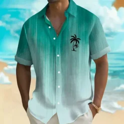 Men's Coconut Tree Tropical Plants Shirt Summer Hawaiian Shirt Button Up Shirt Short Sleeve Hawaiian Resort Vacation Holiday Beach Wear Summer Spring Turndown 3D Print Collared Shirts Blue Green Gray