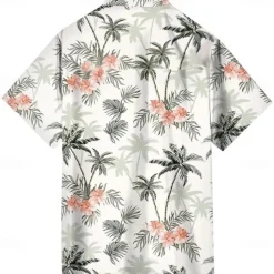 Men's Coconut Tree Tropical Flowers Shirt Summer Hawaiian Shirt Button Up Shirt Short Sleeve Hawaiian Resort Vacation Holiday Beach Wear Summer Spring Turndown 3D Print Collared Shirts White