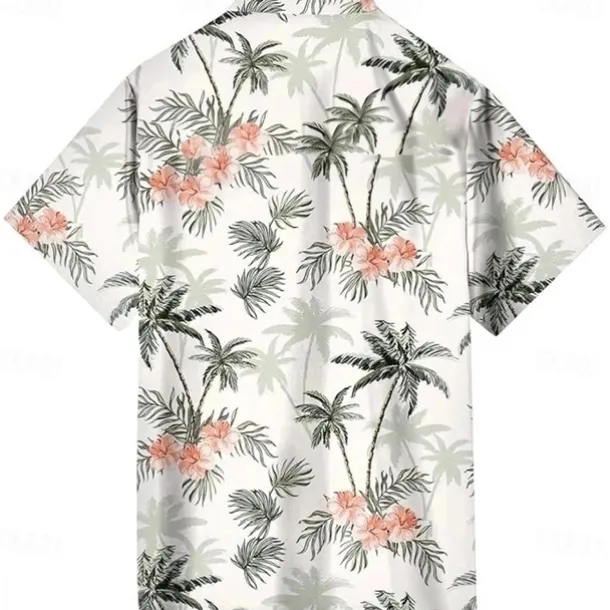 Men's Coconut Tree Tropical Flowers Shirt Summer Hawaiian Shirt Button Up Shirt Short Sleeve Hawaiian Resort Vacation Holiday Beach Wear Summer Spring Turndown 3D Print Collared Shirts White