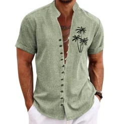 Men's Coconut Tree Tropical Plants Shirt Summer Hawaiian Shirt Aloha Shirt Short Sleeve Shirt Stand Collar Fashion Streetwear Designer Outdoor Vacation Street Blue Purple Green S M L