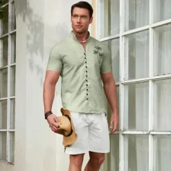 Men's Coconut Tree Tropical Plants Shirt Summer Hawaiian Shirt Aloha Shirt Short Sleeve Shirt Stand Collar Fashion Streetwear Designer Outdoor Vacation Street Blue Purple Green S M L