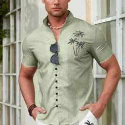 Men's Coconut Tree Tropical Plants Shirt Summer Hawaiian Shirt Aloha Shirt Short Sleeve Shirt Stand Collar Fashion Streetwear Designer Outdoor Vacation Street Blue Purple Green S M L