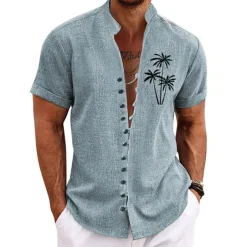 Men's Coconut Tree Tropical Plants Shirt Summer Hawaiian Shirt Aloha Shirt Short Sleeve Shirt Stand Collar Fashion Streetwear Designer Outdoor Vacation Street Blue Purple Green S M L