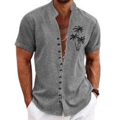 Men's Coconut Tree Tropical Plants Shirt Summer Hawaiian Shirt Aloha Shirt Short Sleeve Shirt Stand Collar Fashion Streetwear Designer Outdoor Vacation Street Blue Purple Green S M L