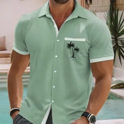 Men's Coconut Tree Tropical Plants Summer Hawaiian Shirt Button Up Shirt Aloha Shirt Short Sleeve Hawaiian Holiday Beach Wear Summer Spring Turndown 3D Print Collared Shirts Front One Pocket Pink