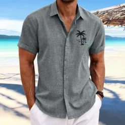 Men's Coconut Tree Tropical Plants Shirt Summer Hawaiian Shirt Aloha Shirt Short Sleeves Shirt Turndown Fashion Designer Casual Outdoor Street Casual White Pink Blue S M L