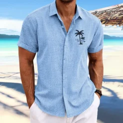 Men's Coconut Tree Tropical Plants Shirt Summer Hawaiian Shirt Aloha Shirt Short Sleeves Shirt Turndown Fashion Designer Casual Outdoor Street Casual White Pink Blue S M L