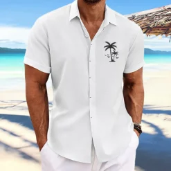 Men's Coconut Tree Tropical Plants Shirt Summer Hawaiian Shirt Aloha Shirt Short Sleeves Shirt Turndown Fashion Designer Casual Outdoor Street Casual White Pink Blue S M L