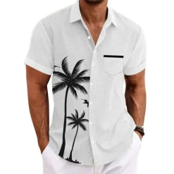 Men's Coconut Tree Tropical Plants Shirt Summer Hawaiian Shirt Aloha Shirt Short Sleeves Shirt Turndown Sports Fashion Streetwear Outdoor Street Daily Black White Blue S M L