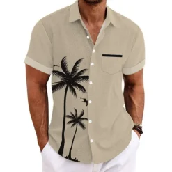 Men's Coconut Tree Tropical Plants Shirt Summer Hawaiian Shirt Aloha Shirt Short Sleeves Shirt Turndown Sports Fashion Streetwear Outdoor Street Daily Black White Blue S M L